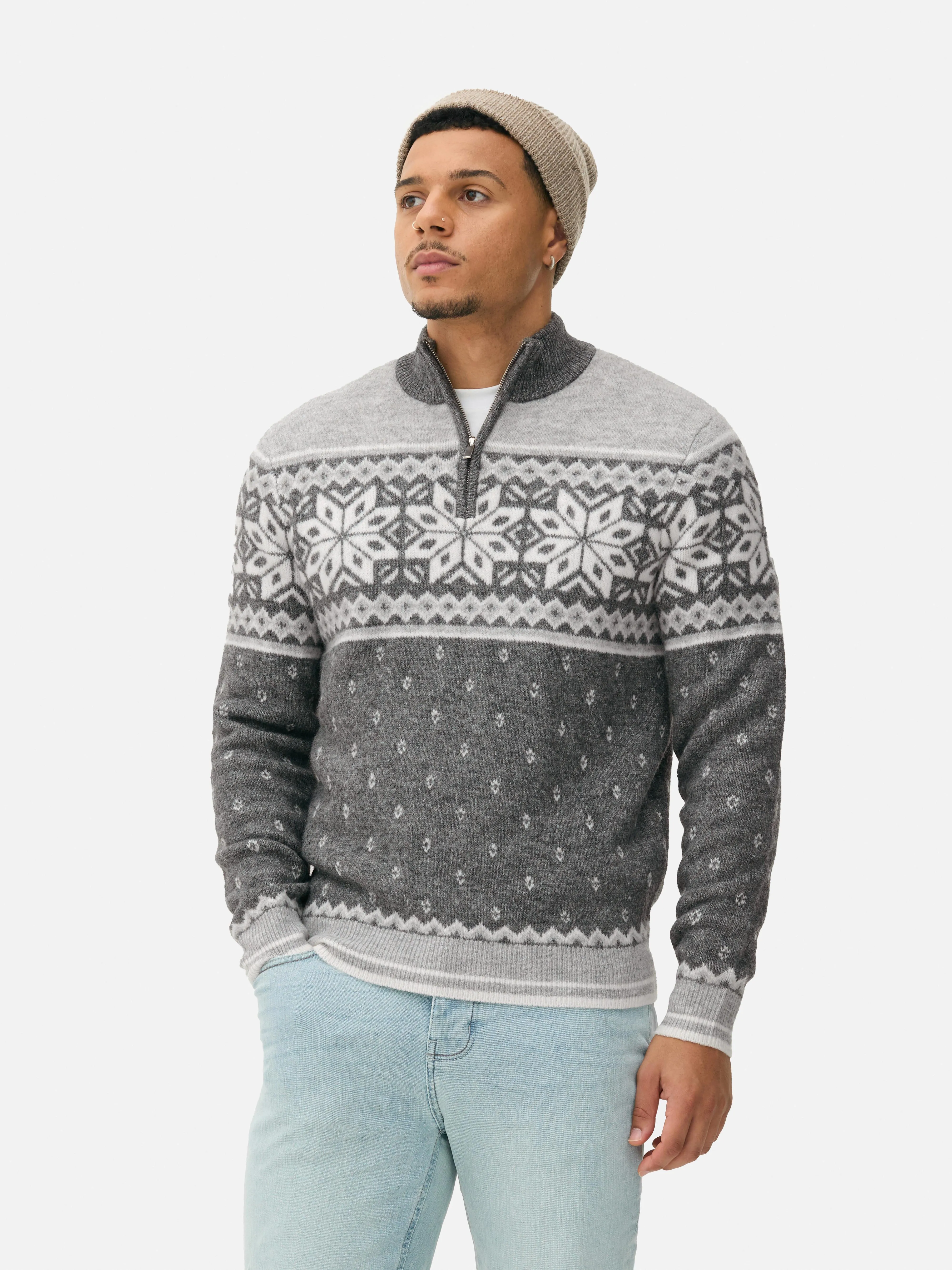 Maglione con zip a tre quarti motivo Fair Isle
