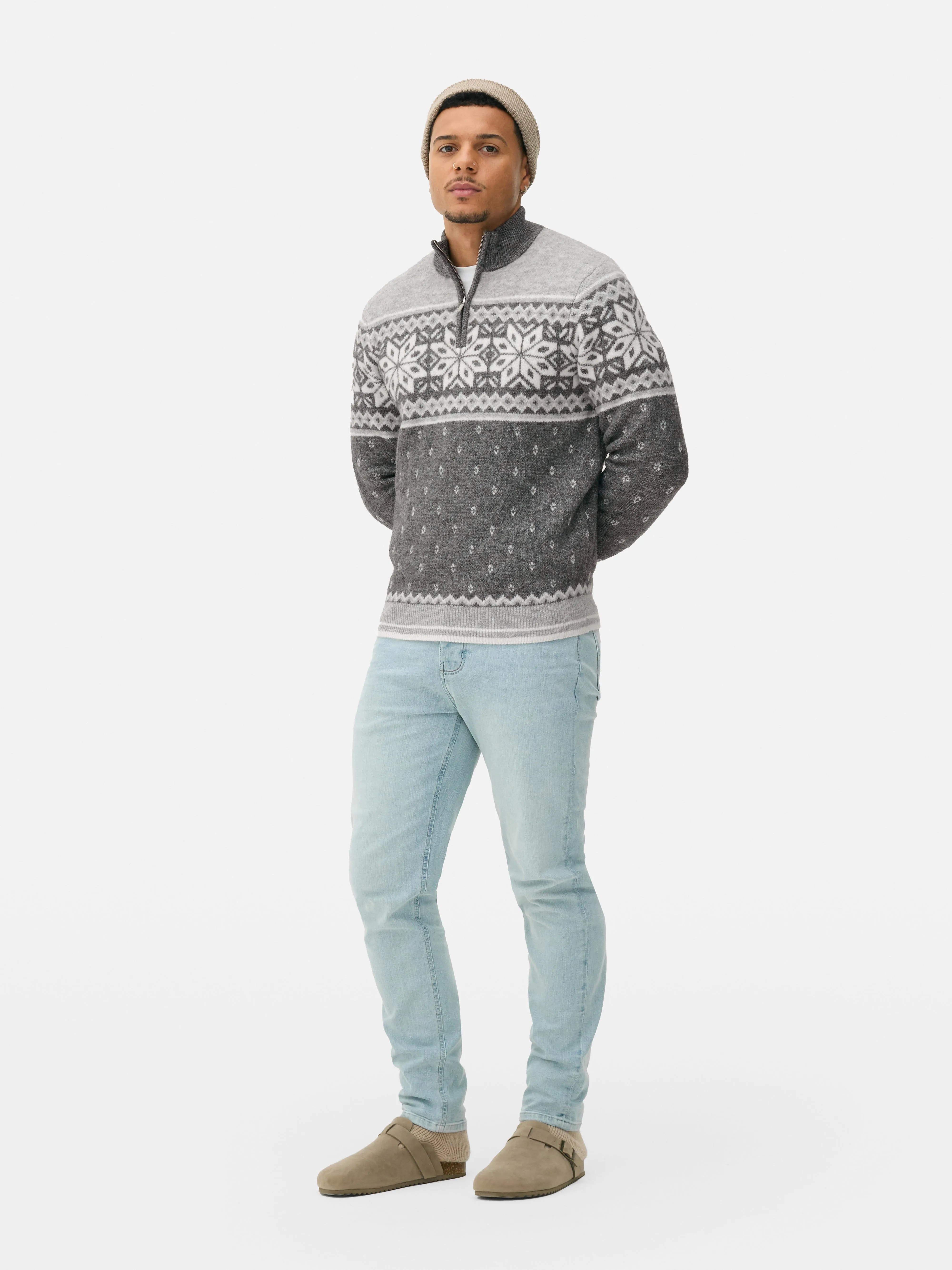 Maglione con zip a tre quarti motivo Fair Isle