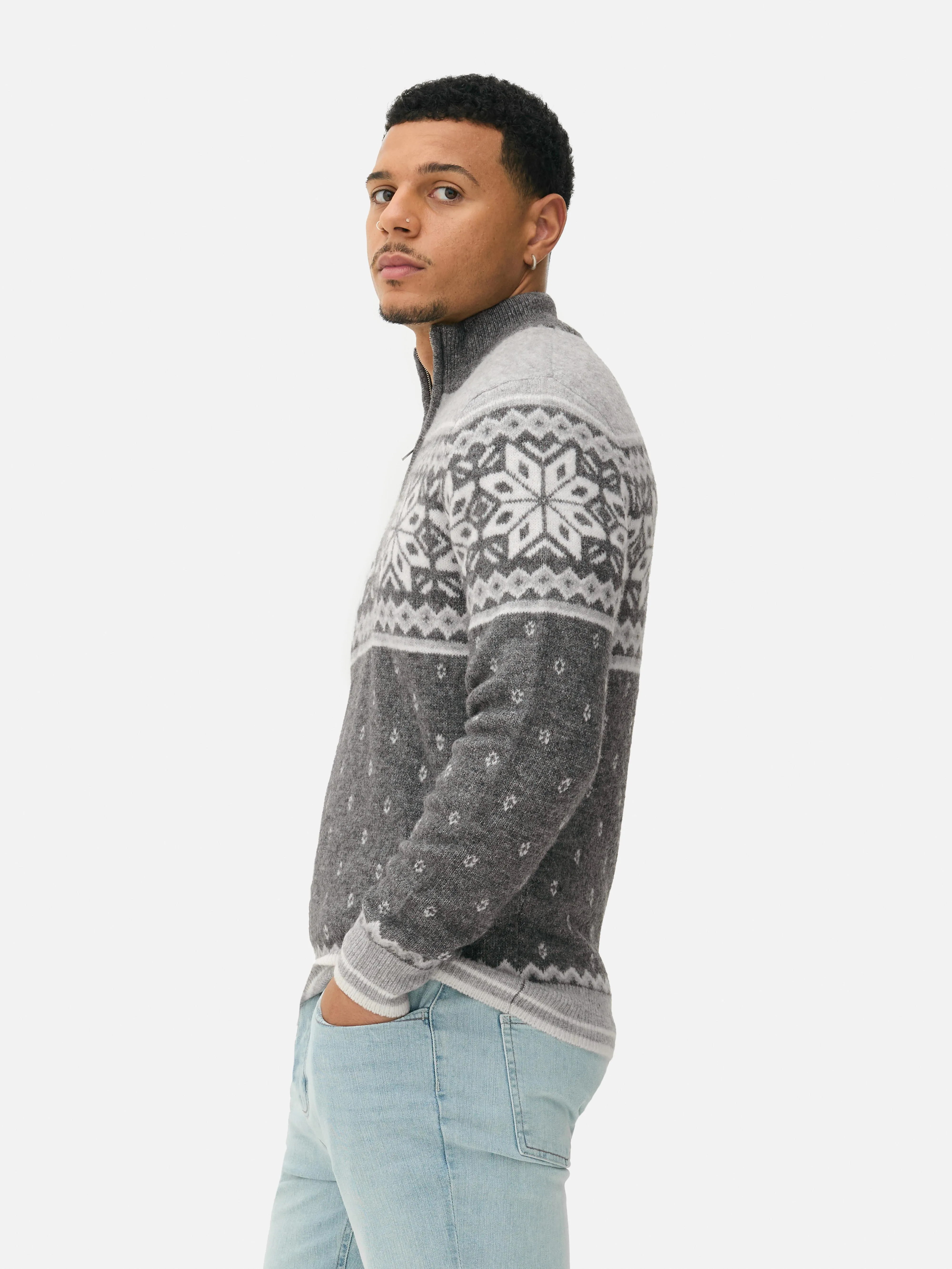 Maglione con zip a tre quarti motivo Fair Isle