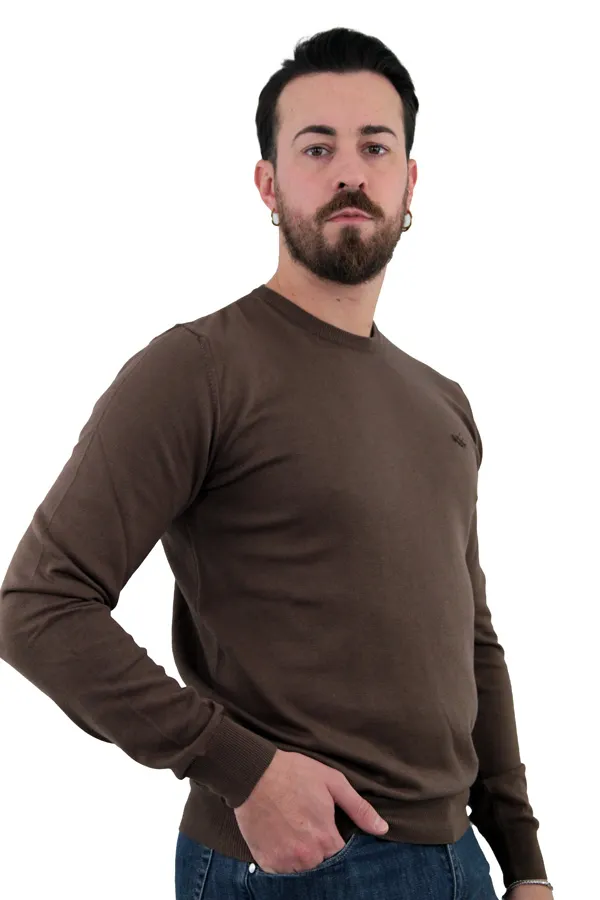 MAGLIONE GIROCOLLO IN COTONE MARRONE 