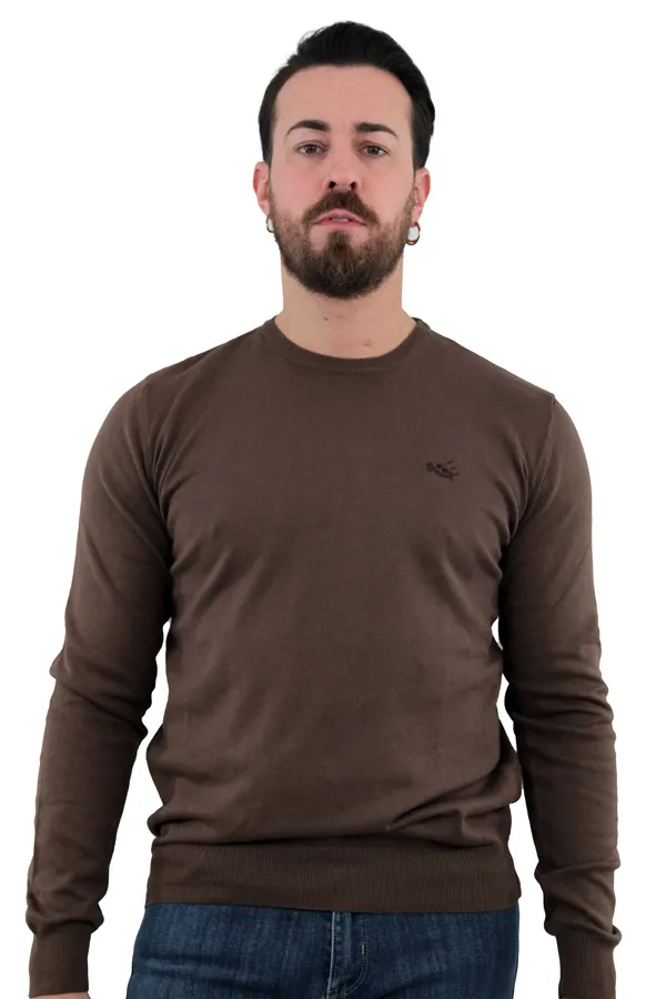 MAGLIONE GIROCOLLO IN COTONE MARRONE 