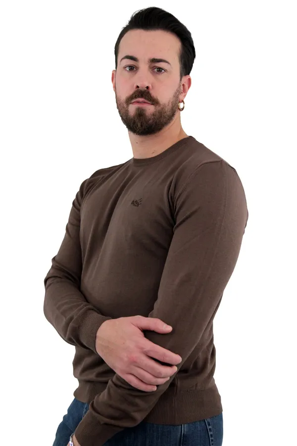 MAGLIONE GIROCOLLO IN COTONE MARRONE 