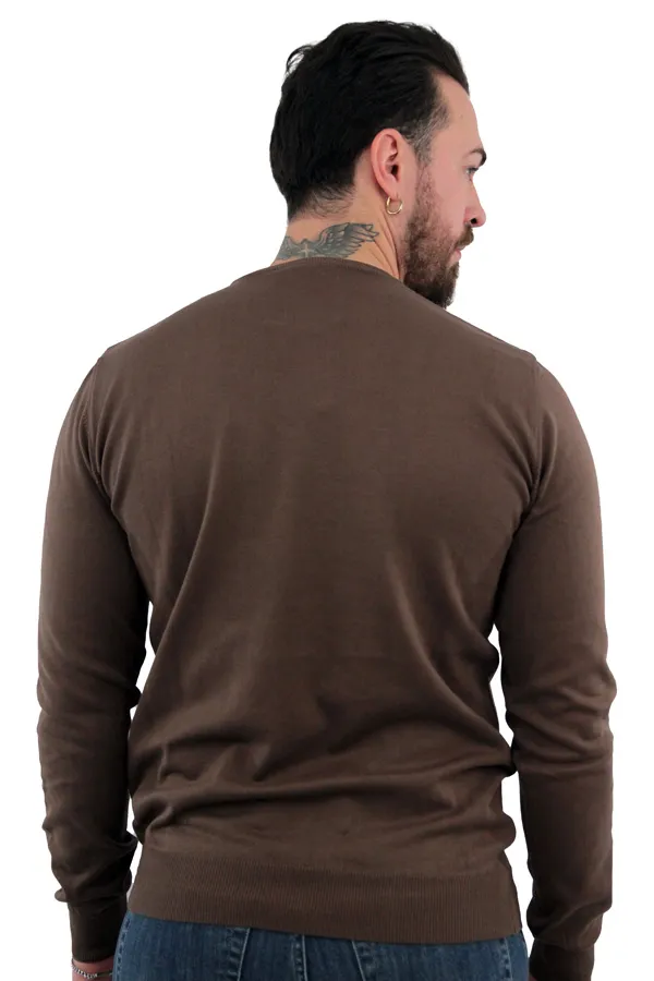 MAGLIONE GIROCOLLO IN COTONE MARRONE 