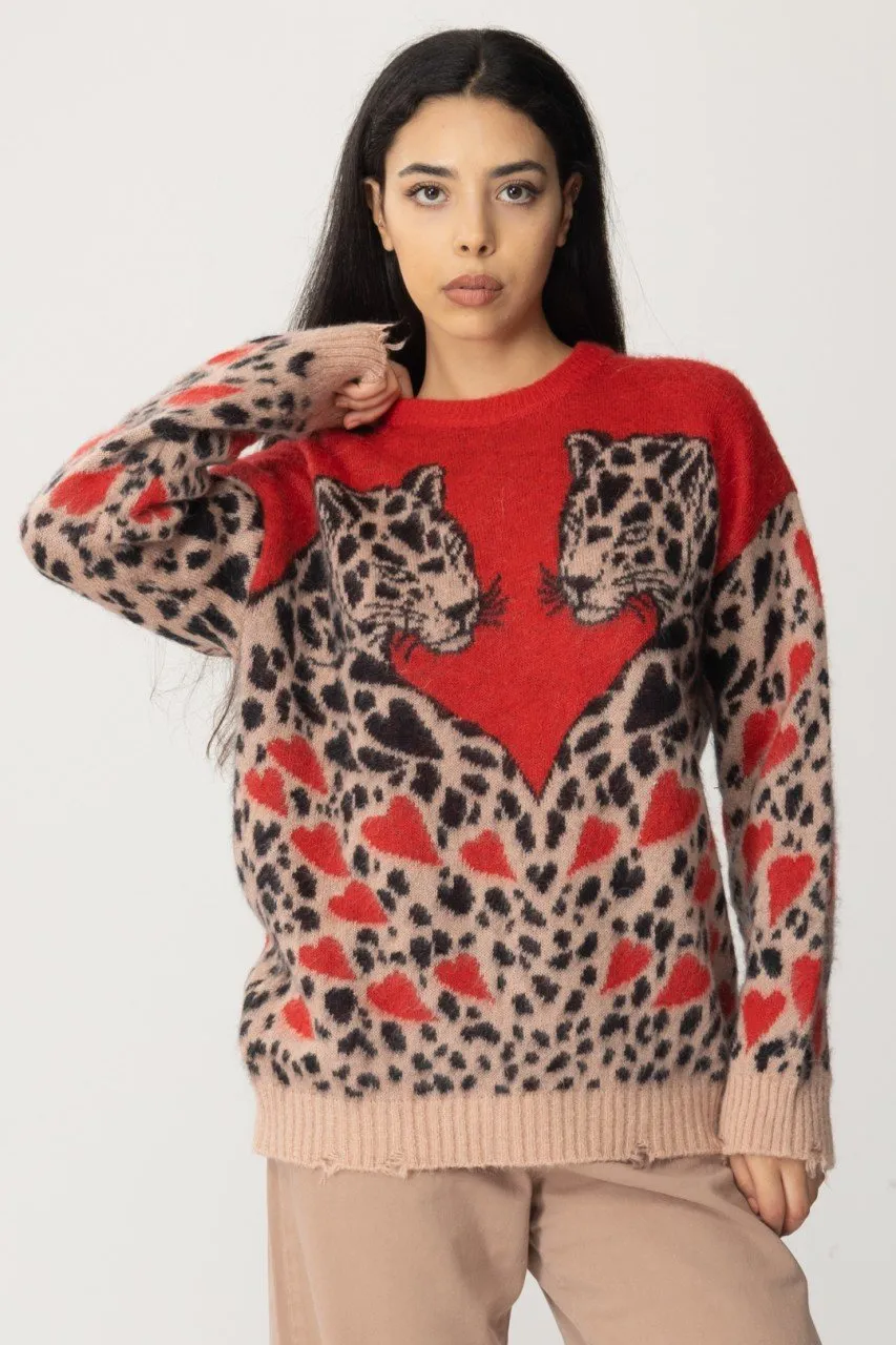 Maglione stampa leopardi RED LEO