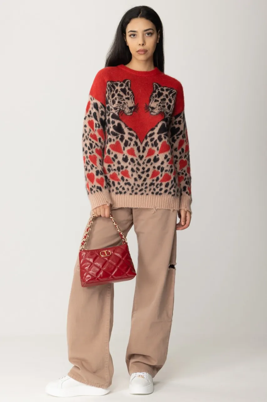 Maglione stampa leopardi RED LEO