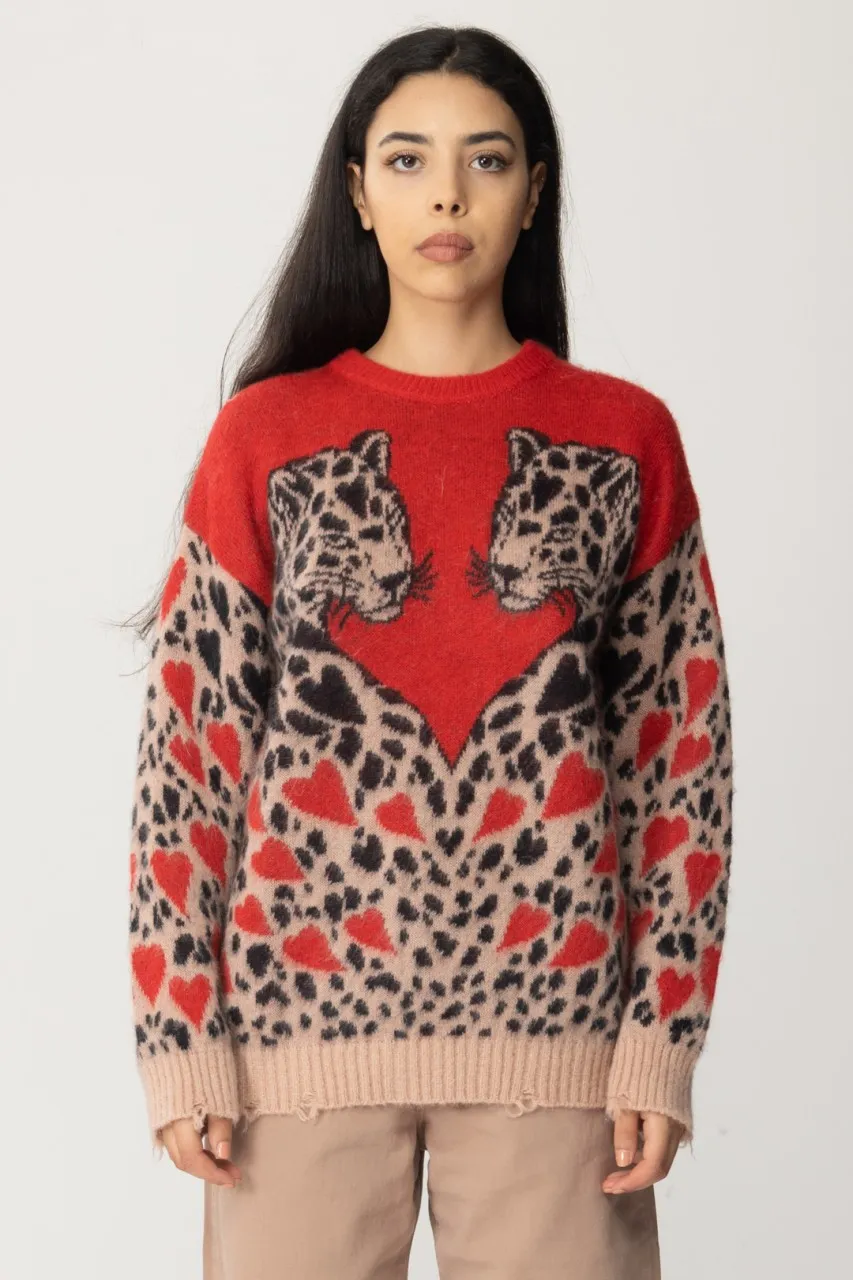 Maglione stampa leopardi RED LEO