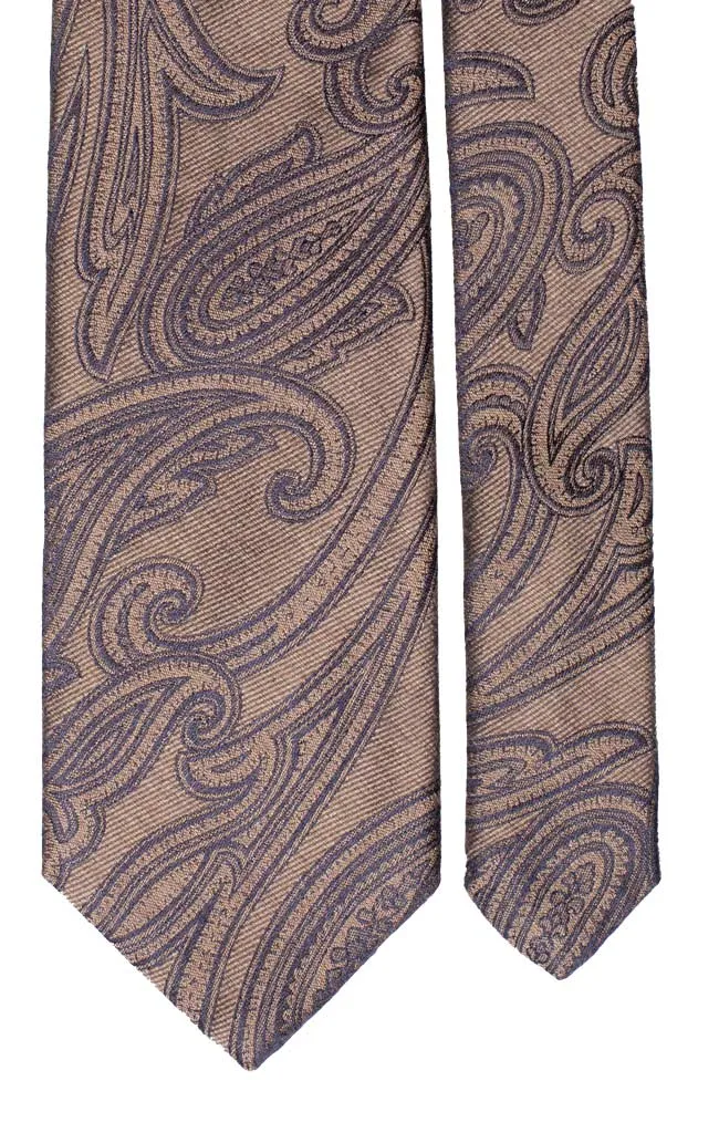 Man Dark Beige Silk Tie Blue Paisley 6563