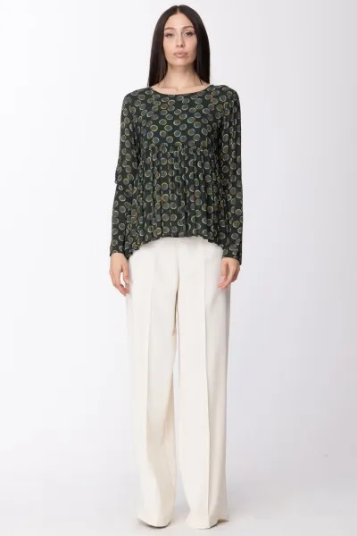 MANILA GRACE: BLUSAA ARRICCIATA CON VERTIGINI DI POIS VERDE BOTTIGLIA