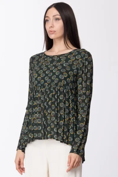 MANILA GRACE: BLUSAA ARRICCIATA CON VERTIGINI DI POIS VERDE BOTTIGLIA