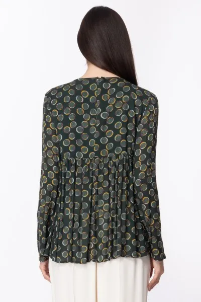MANILA GRACE: BLUSAA ARRICCIATA CON VERTIGINI DI POIS VERDE BOTTIGLIA