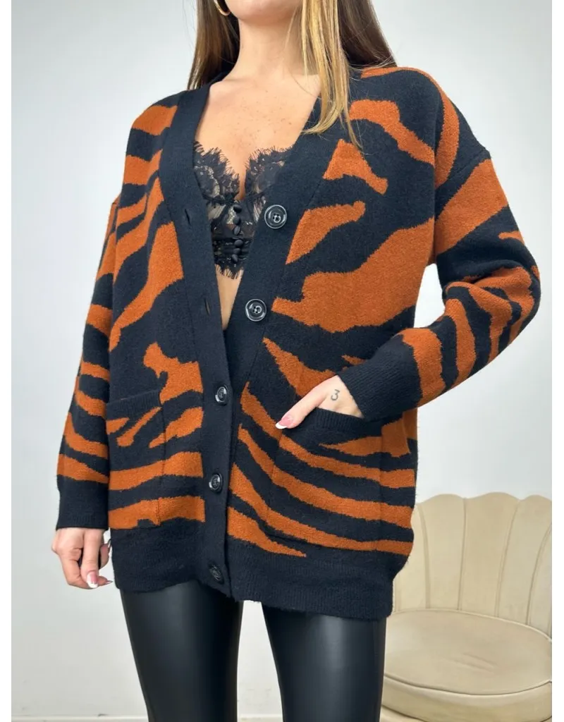 MAXI CARDIGAN ZEBRATO RUGGINE