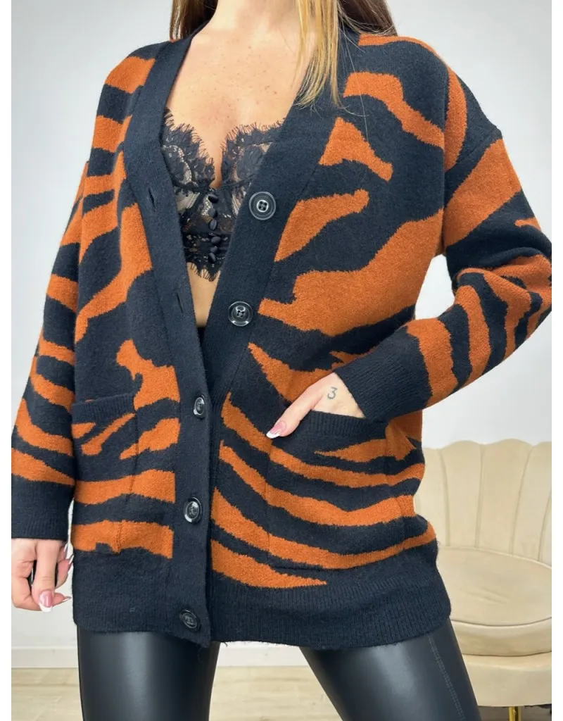 MAXI CARDIGAN ZEBRATO RUGGINE
