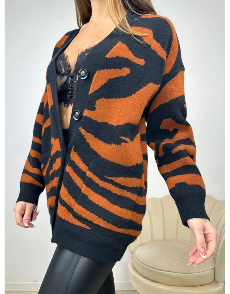 MAXI CARDIGAN ZEBRATO RUGGINE