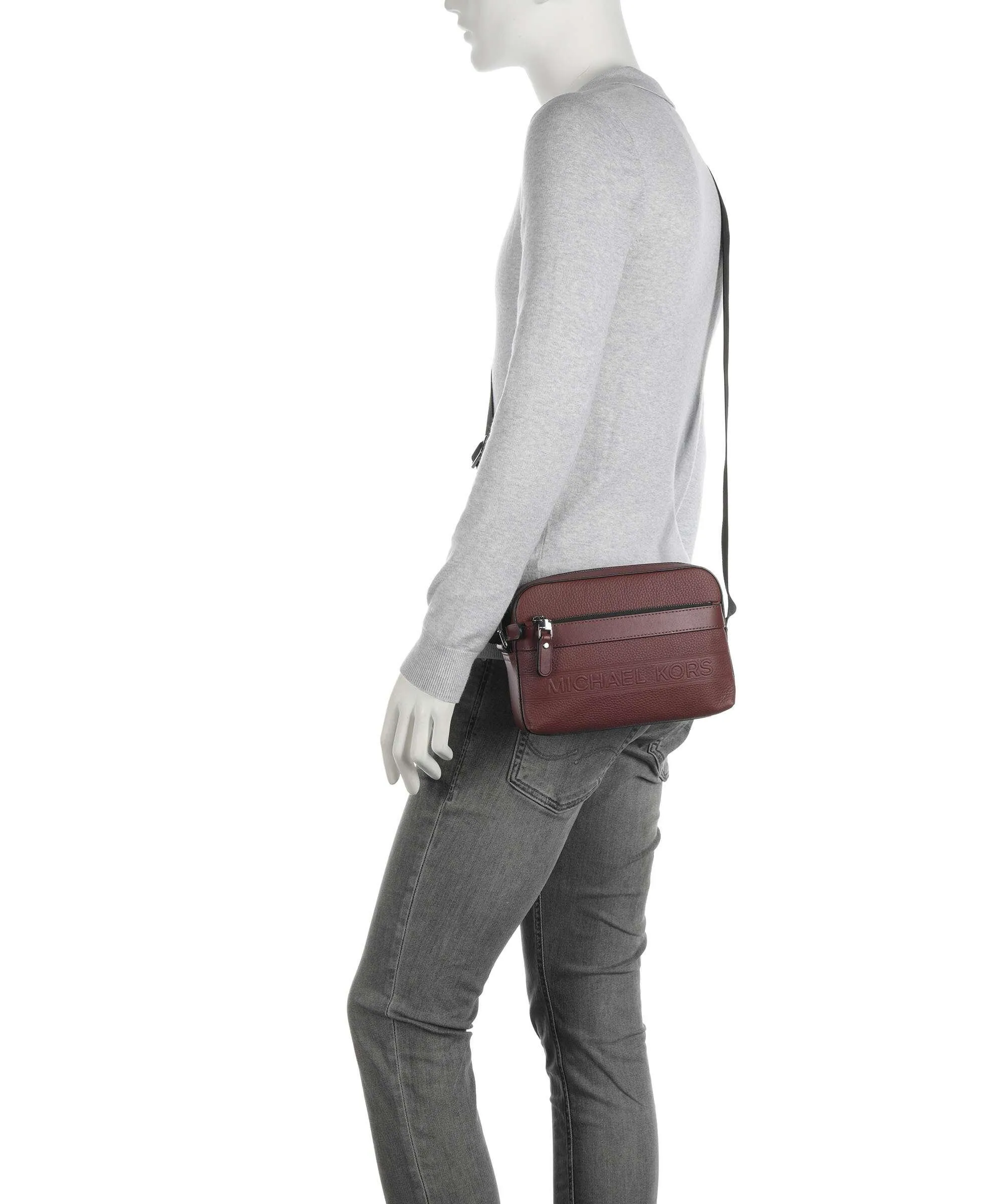  Michael Kors Hudson Borsa a tracolla pelle di vacchetta grana marrone scuro  
