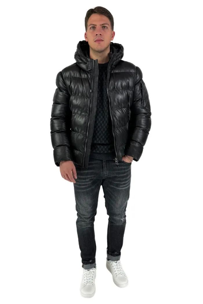 Milestone piumino in vera pelle con cappuccio Safi 2 60290 11saf2