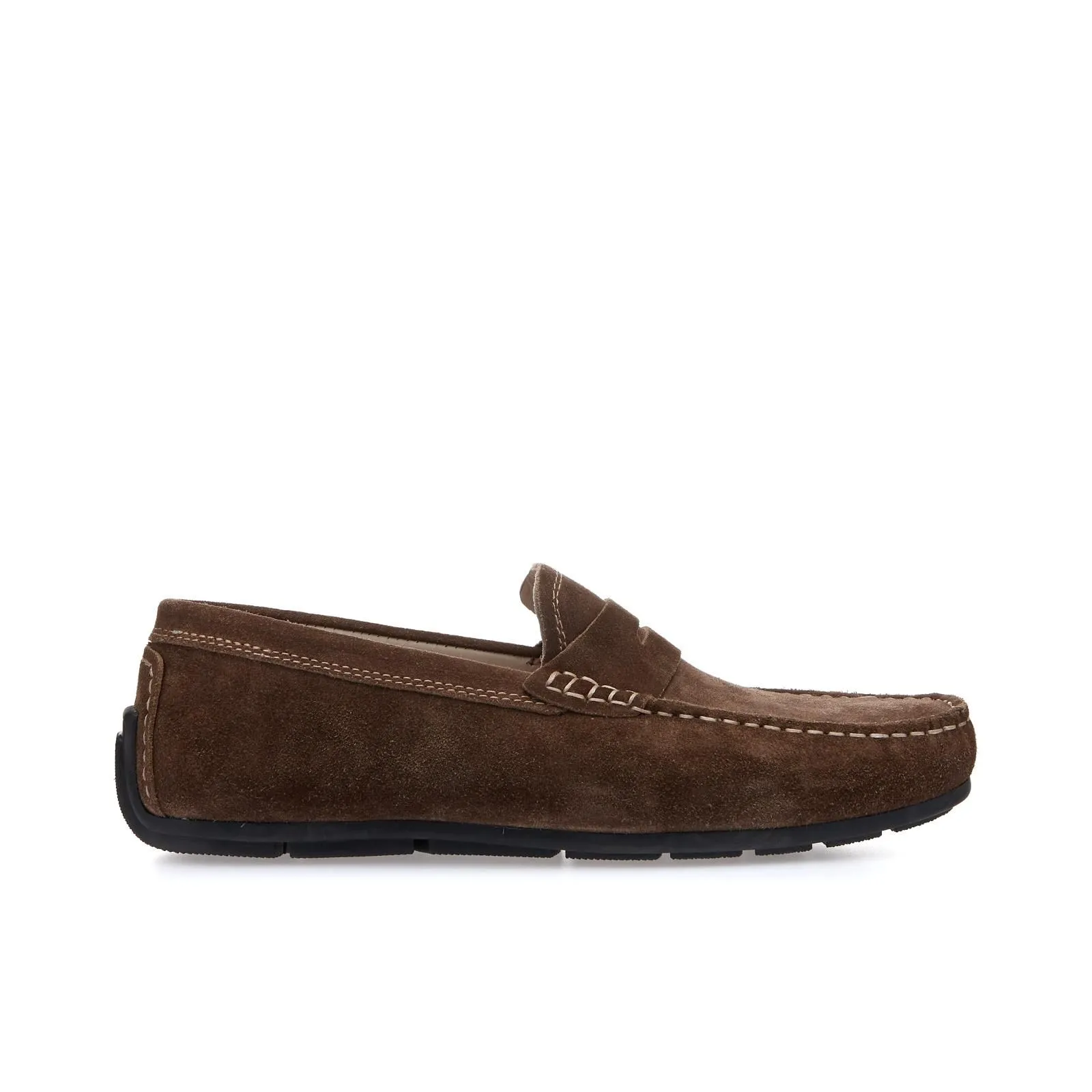 Mocassini casual marroni in suede con cuciture