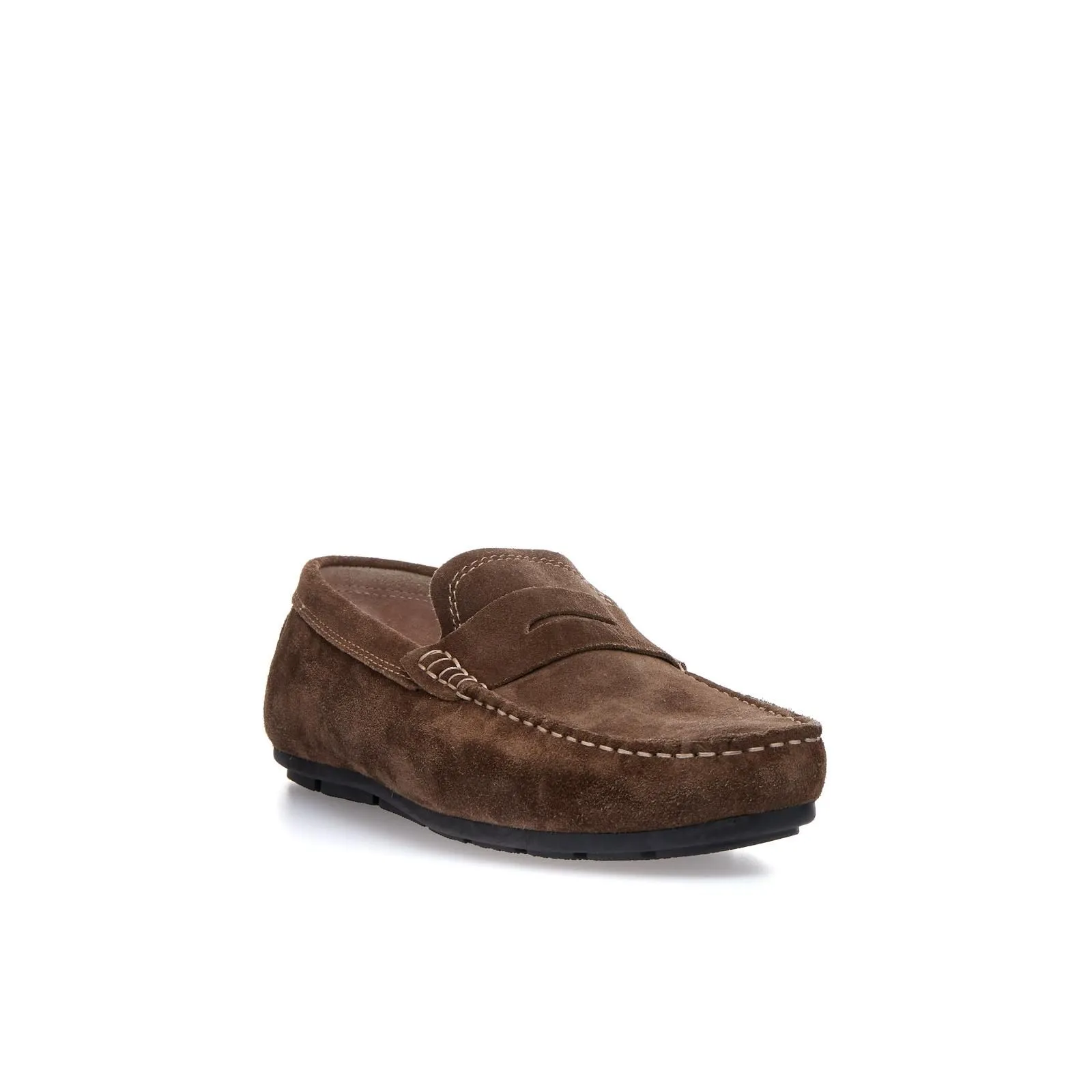 Mocassini casual marroni in suede con cuciture