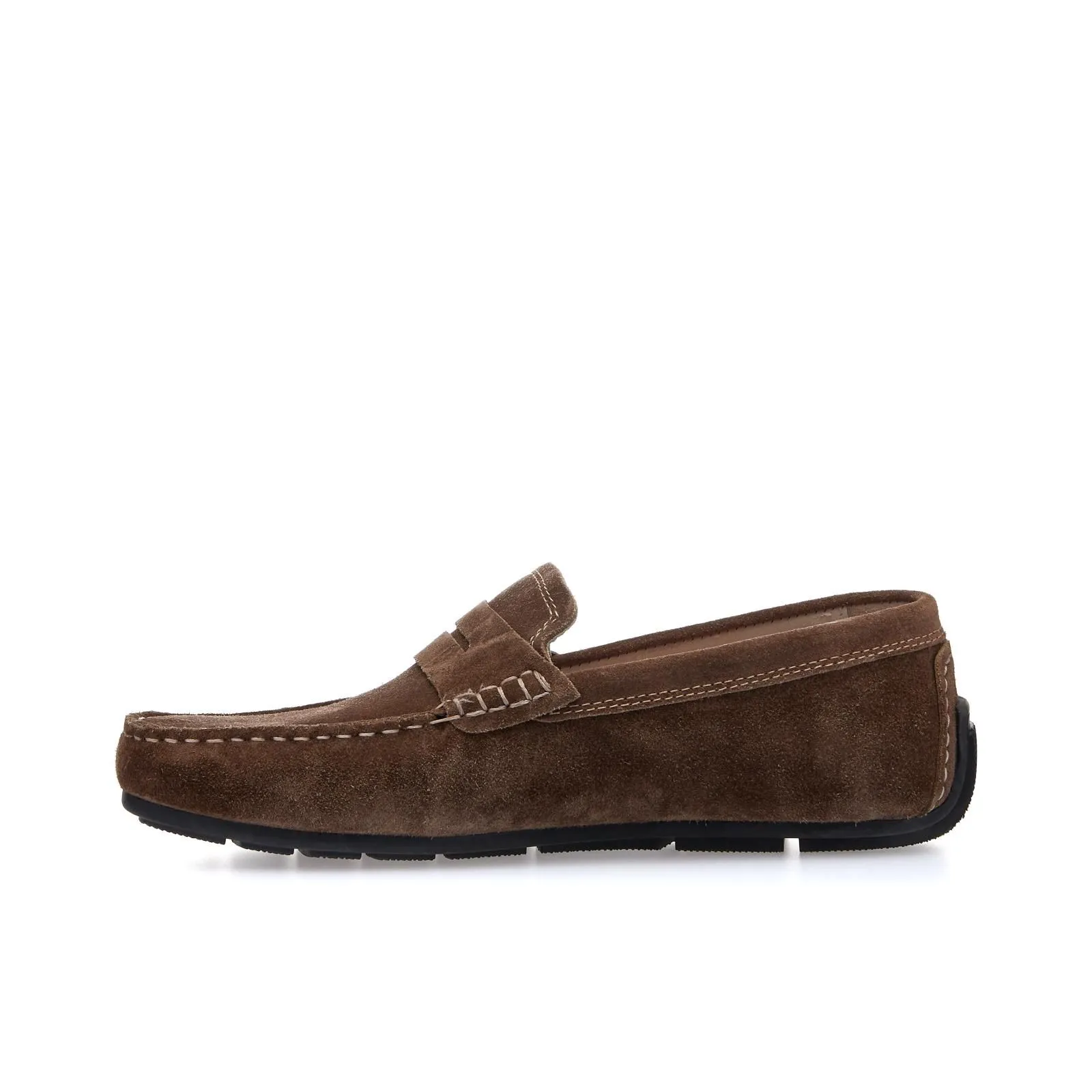 Mocassini casual marroni in suede con cuciture