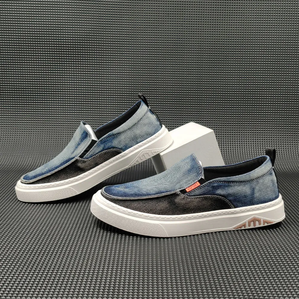 Mocassini casual piatti in tela denim moda uomo