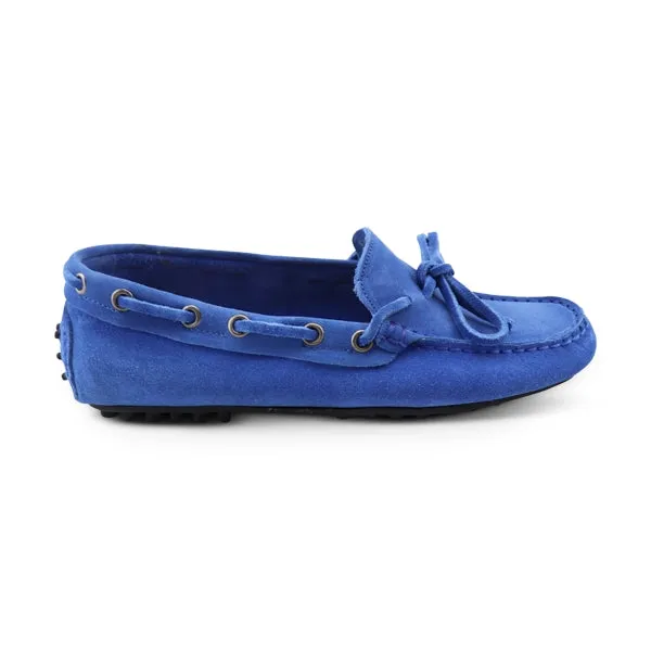 Mocassini con gommini in camoscio blu elettrico
