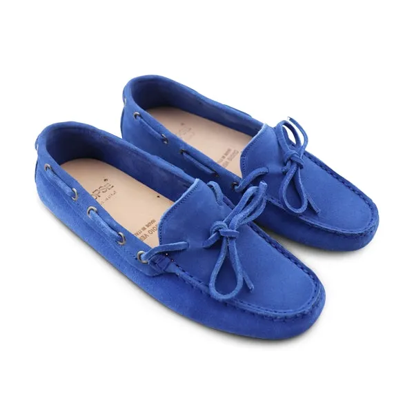 Mocassini con gommini in camoscio blu elettrico
