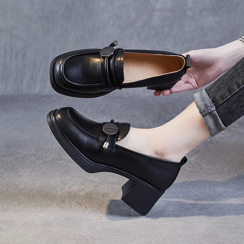 Mocassini con tacco grosso in pelle casual minimalista da donna