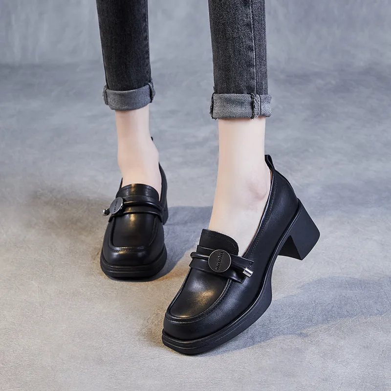 Mocassini con tacco grosso in pelle casual minimalista da donna