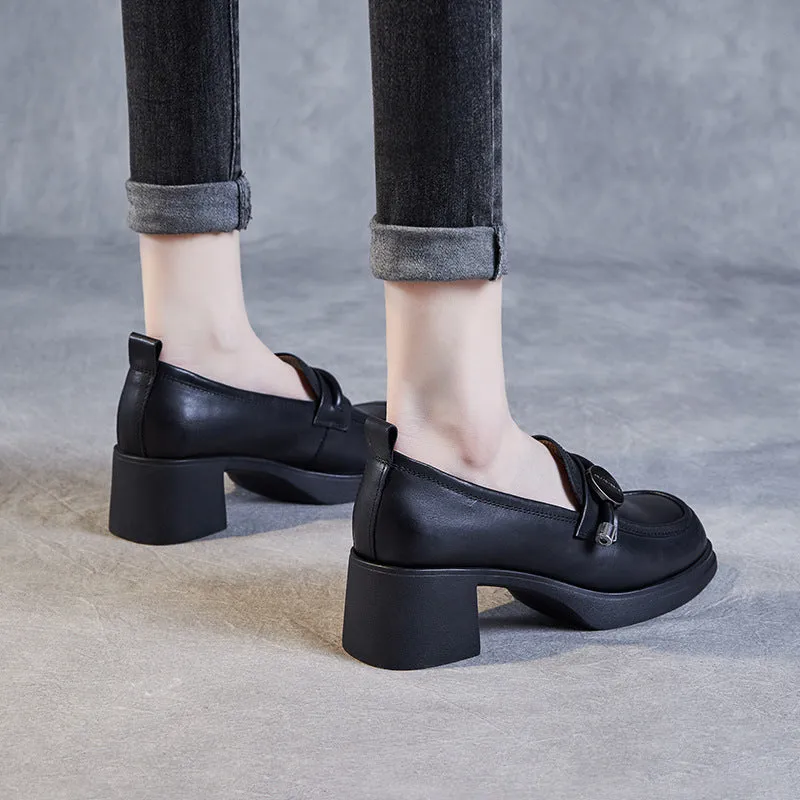 Mocassini con tacco grosso in pelle casual minimalista da donna