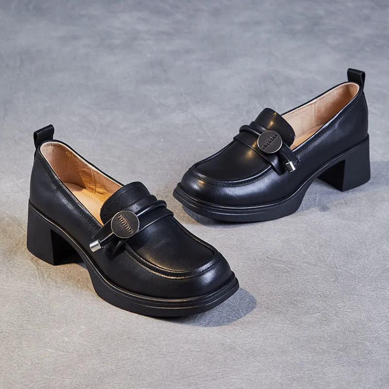 Mocassini con tacco grosso in pelle casual minimalista da donna