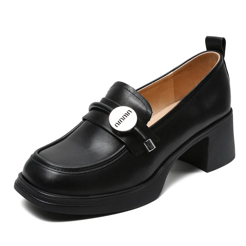 Mocassini con tacco grosso in pelle casual minimalista da donna