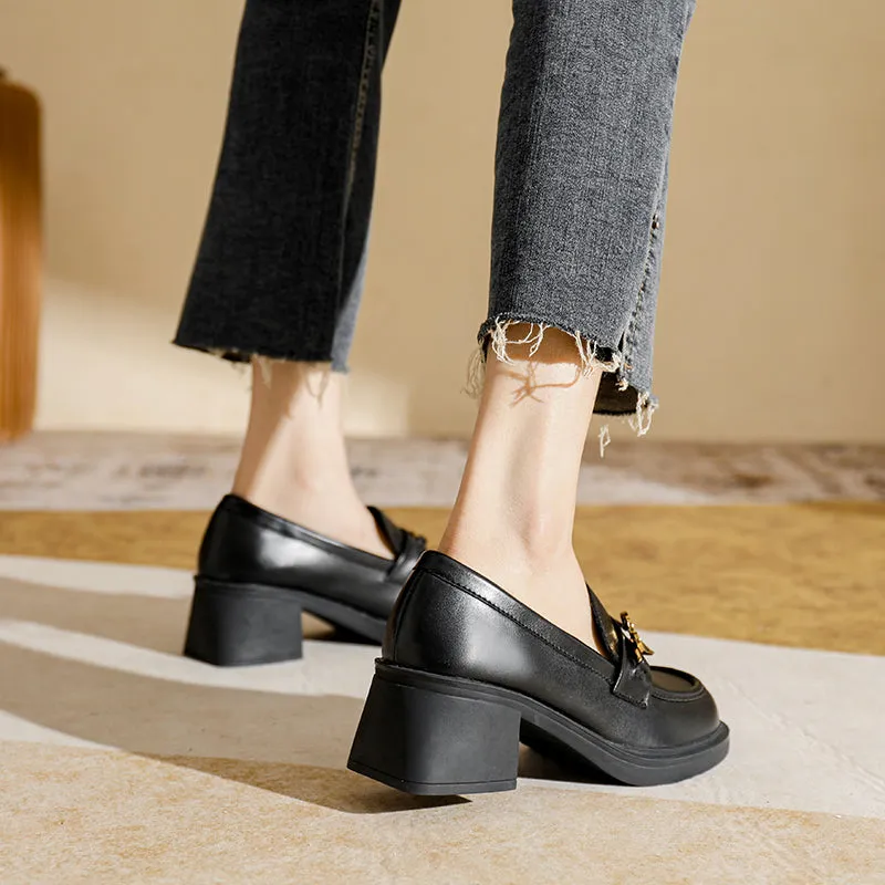 Mocassini da donna con tacco grosso, casual e minimalista, morbidi