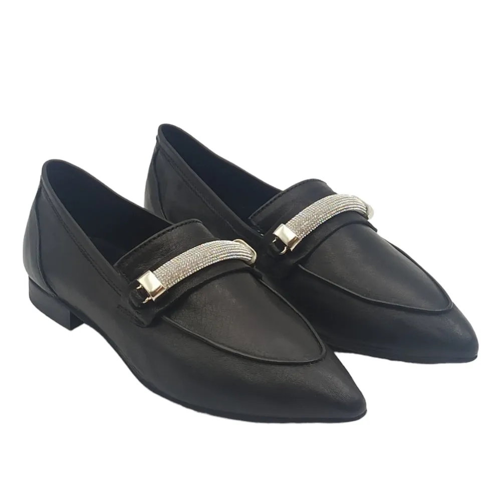 Mocassini Donna a punta con glitter 3702 King of Hearts Rock Nero