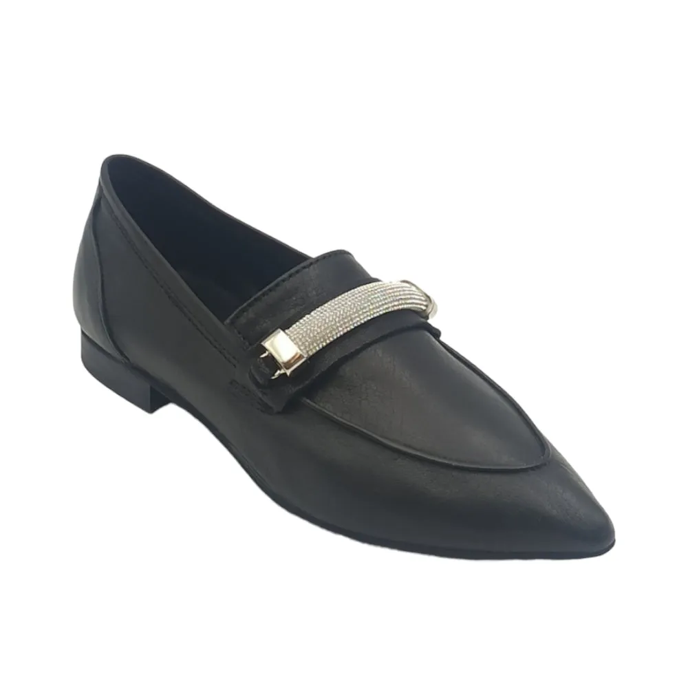 Mocassini Donna a punta con glitter 3702 King of Hearts Rock Nero