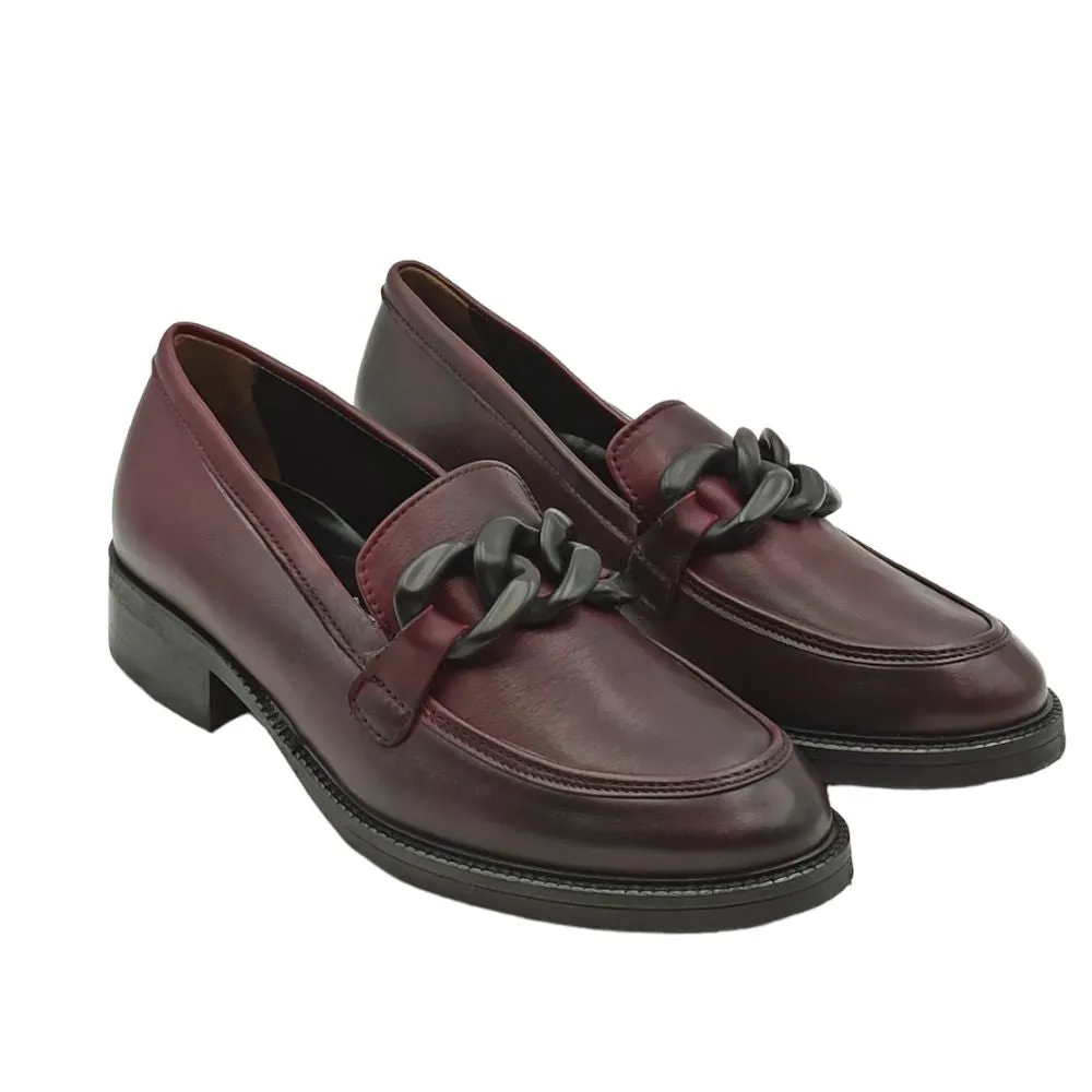 Mocassini Donna In Pelle con Catena 3034 Bordo