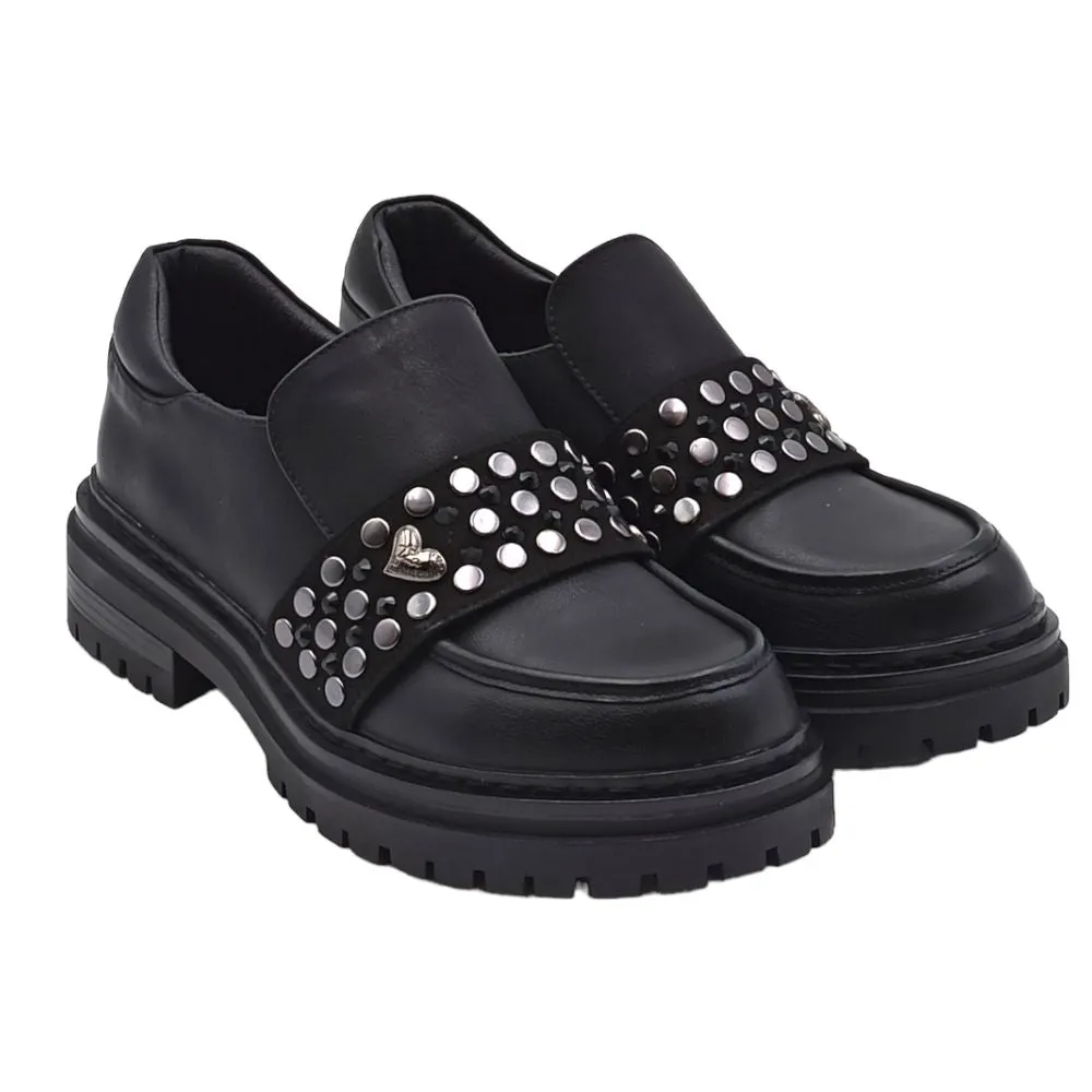 Mocassini Donna nero con platform in ecopelle con borchie TB39 CALF BLACK