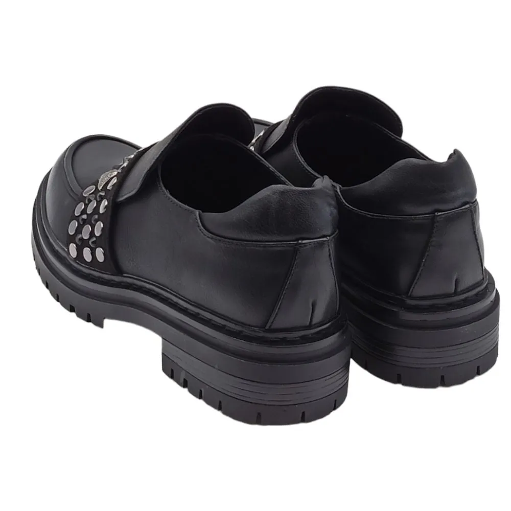 Mocassini Donna nero con platform in ecopelle con borchie TB39 CALF BLACK