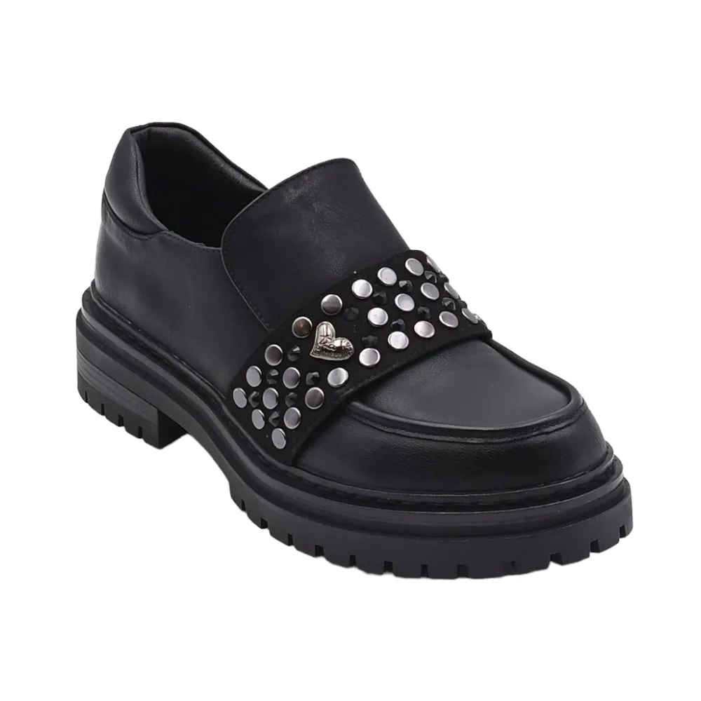 Mocassini Donna nero con platform in ecopelle con borchie TB39 CALF BLACK