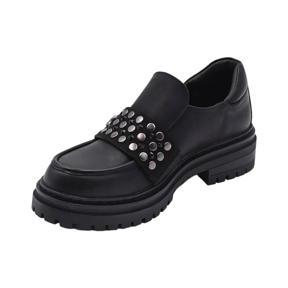 Mocassini Donna nero con platform in ecopelle con borchie TB39 CALF BLACK
