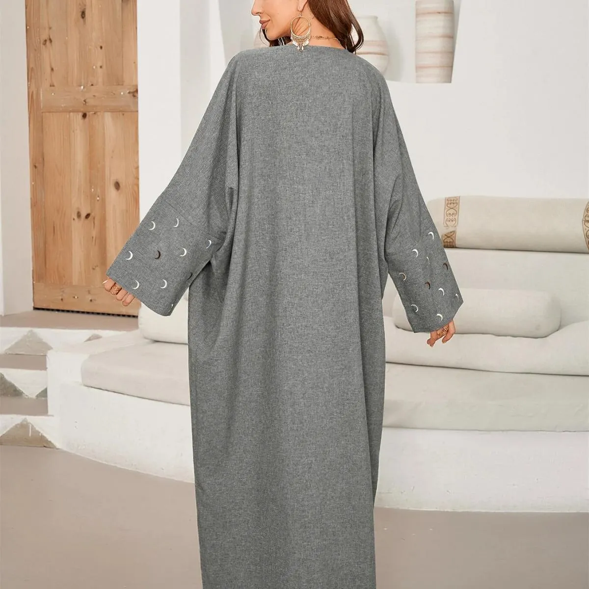 Moda Luna Ricamo Abaya Aperto Per Le Donne Dubai New Plain Kimono Musulmano Türkiye Elegante Cardigan Abito Islam Abbigliamento