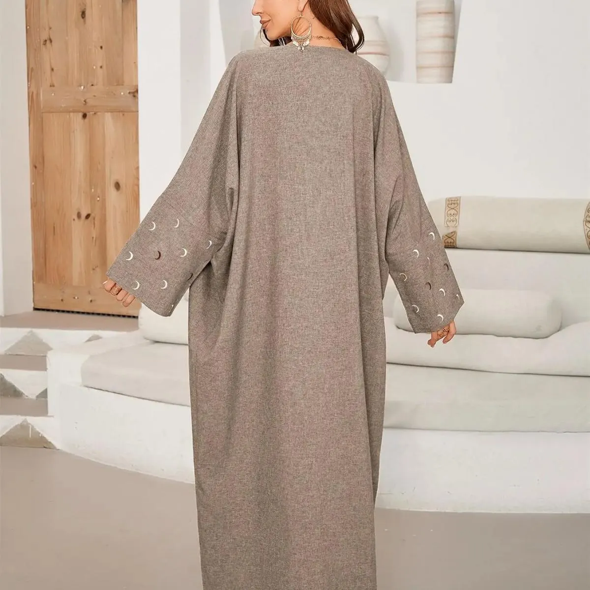 Moda Luna Ricamo Abaya Aperto Per Le Donne Dubai New Plain Kimono Musulmano Türkiye Elegante Cardigan Abito Islam Abbigliamento