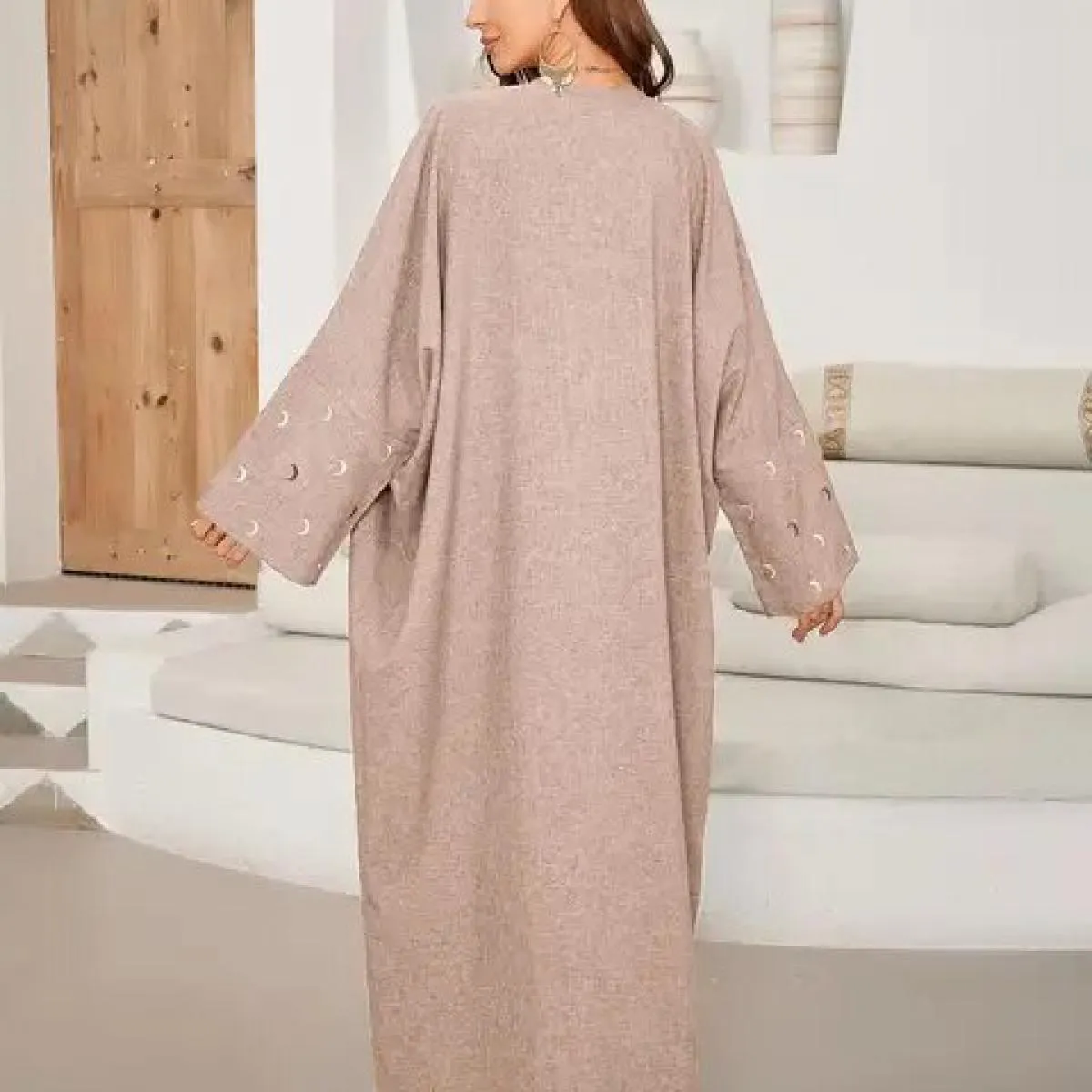 Moda Luna Ricamo Abaya Aperto Per Le Donne Dubai New Plain Kimono Musulmano Türkiye Elegante Cardigan Abito Islam Abbigliamento