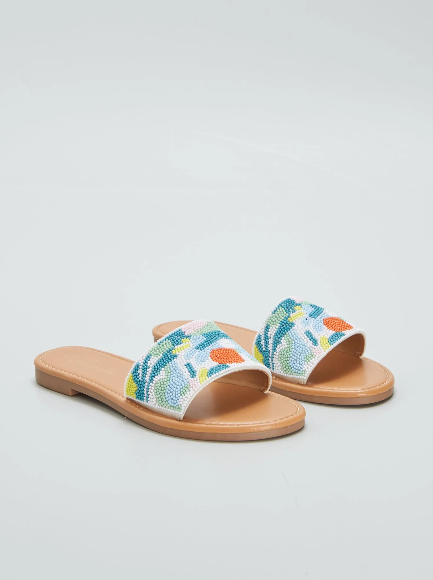 Mules basse con cinturino con perle - BIANCO