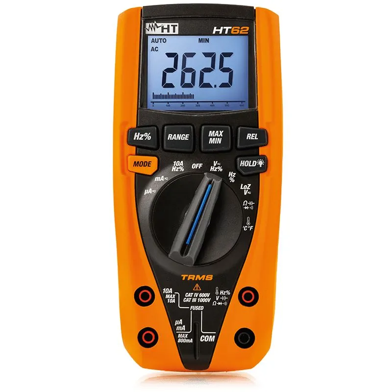 Multimetro Portatile HT Italia HT62, 1000V ca, 10A ca, True RMS, Cert. ISO
