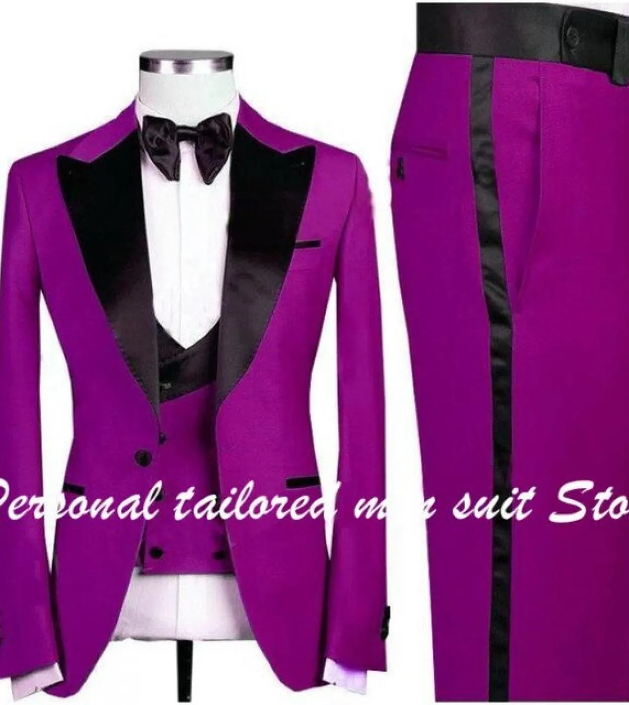 Nuovo arrivo Abiti da uomo viola da sposa 3 pezzi Tuxedo Peak Risvolto Giacca  gilet  pantaloni Uomo Slim Fit Fashion Blazer C