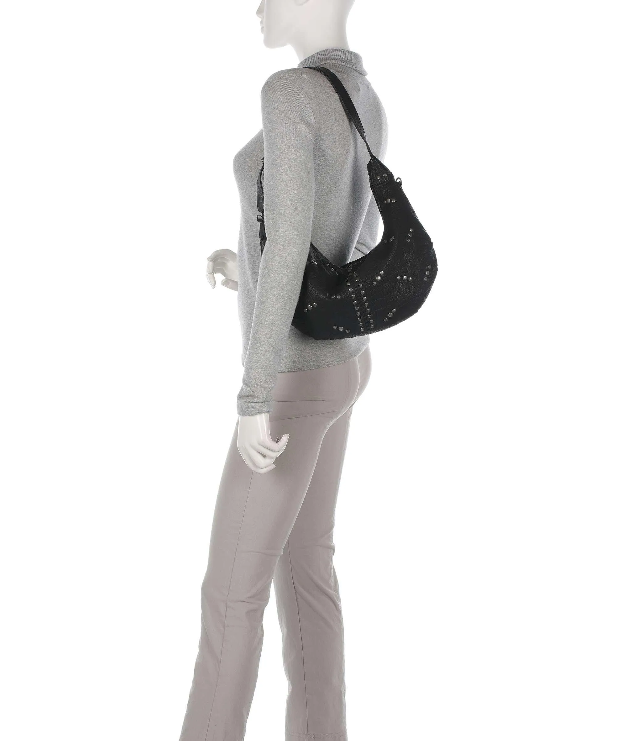  Núnoo River Washed Dagmar Borsa hobo pelle di vitello grana nero  