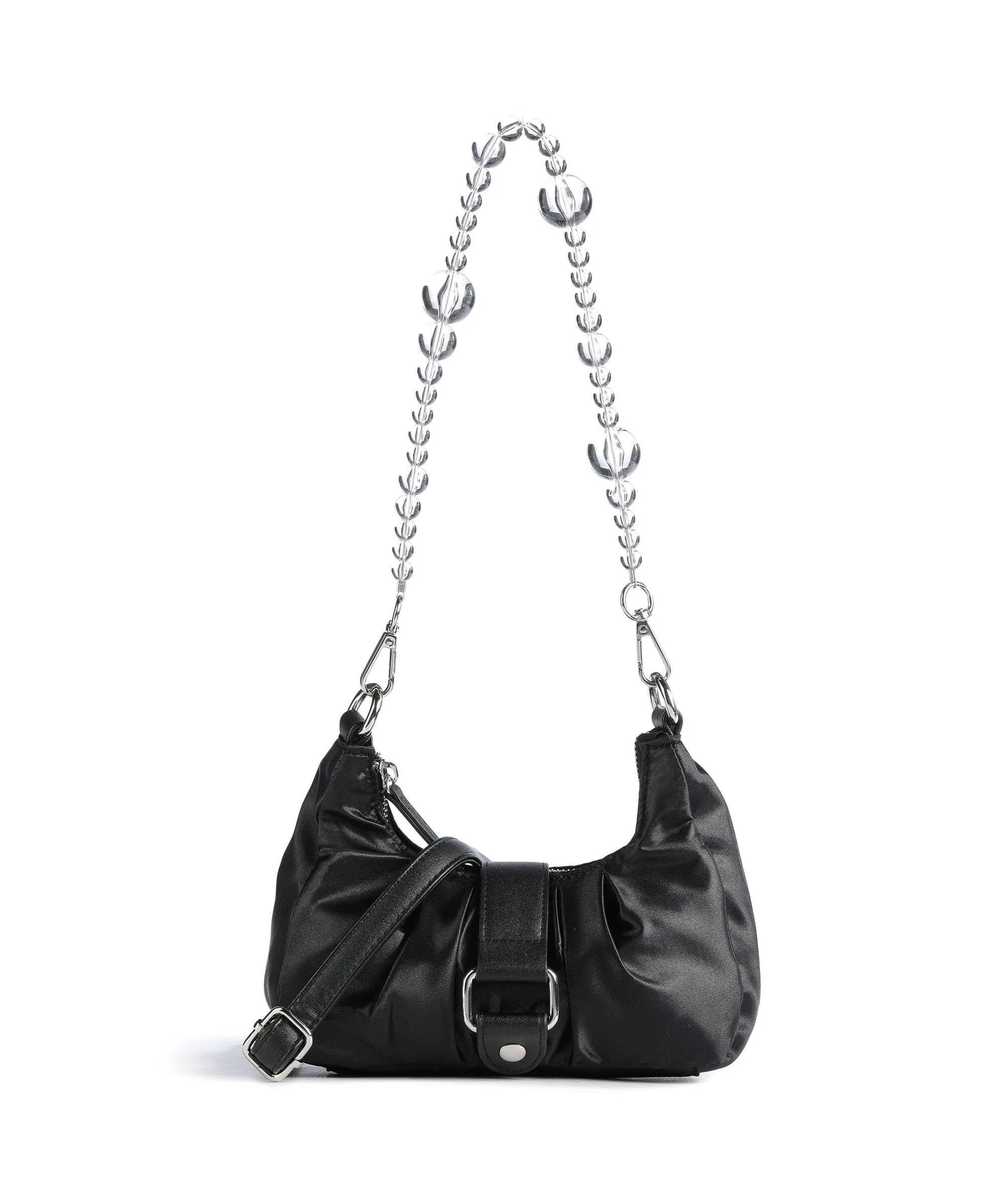  Núnoo Satin Flora Borsa a spalla tissu nero  