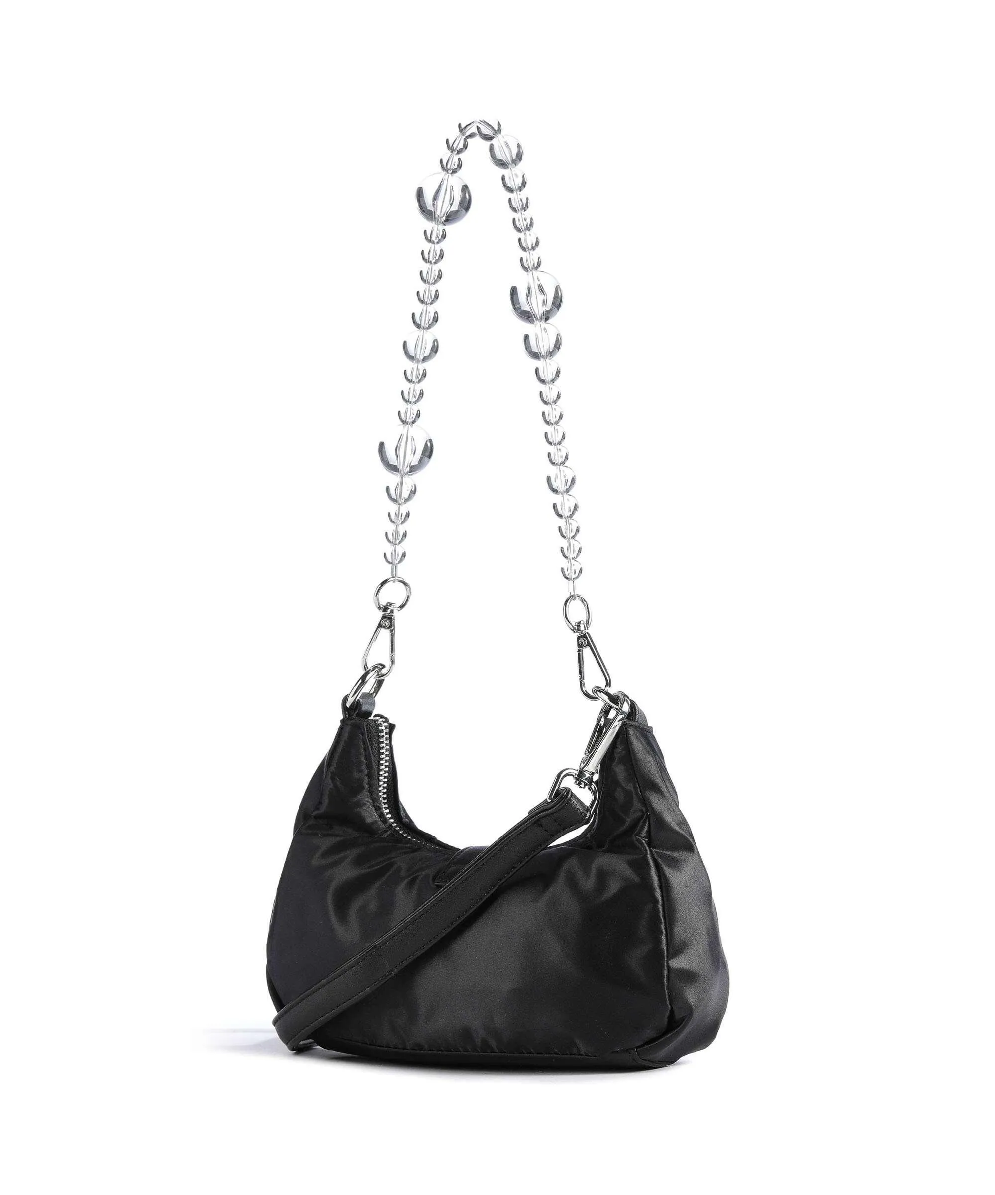  Núnoo Satin Flora Borsa a spalla tissu nero  