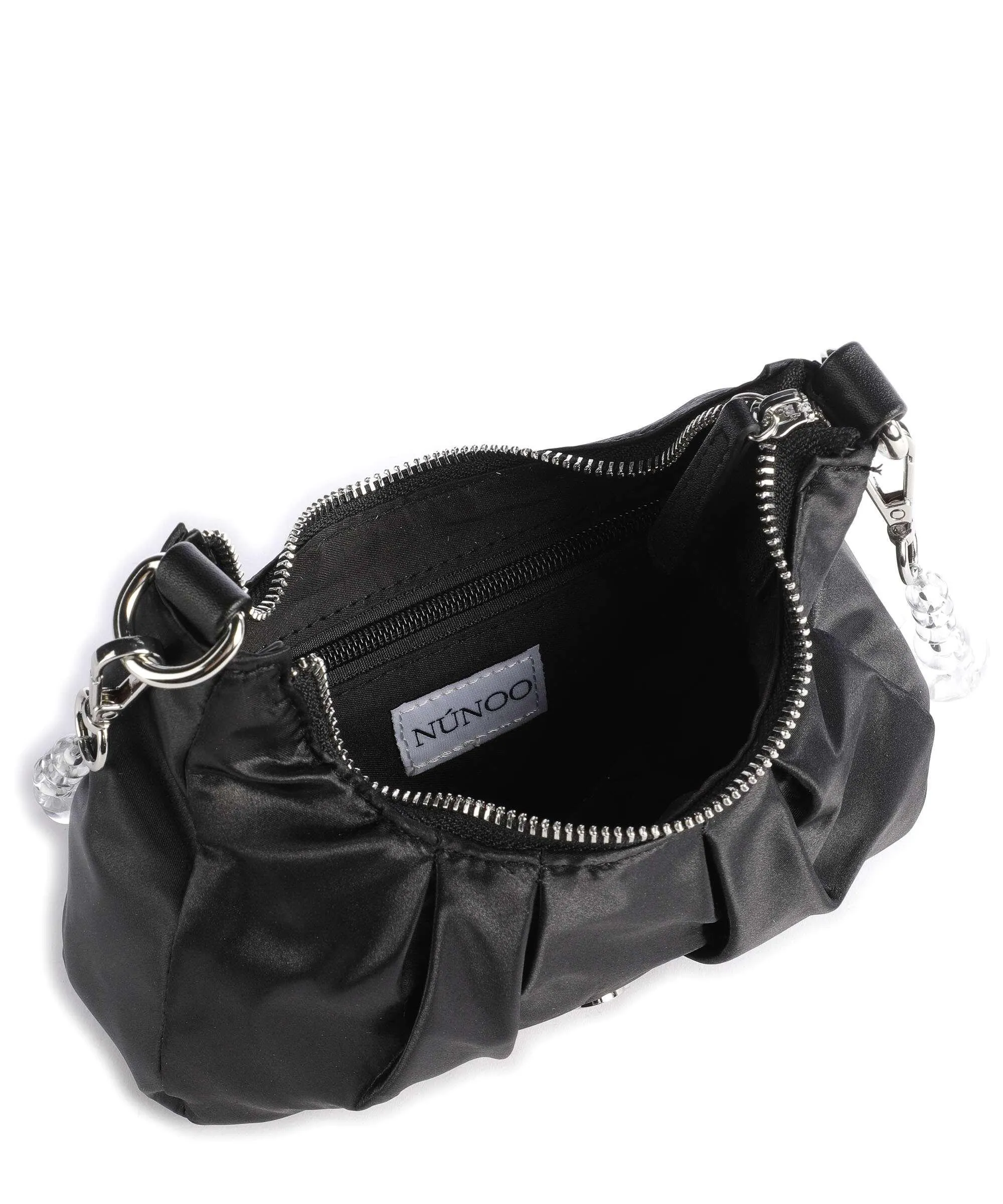  Núnoo Satin Flora Borsa a spalla tissu nero  