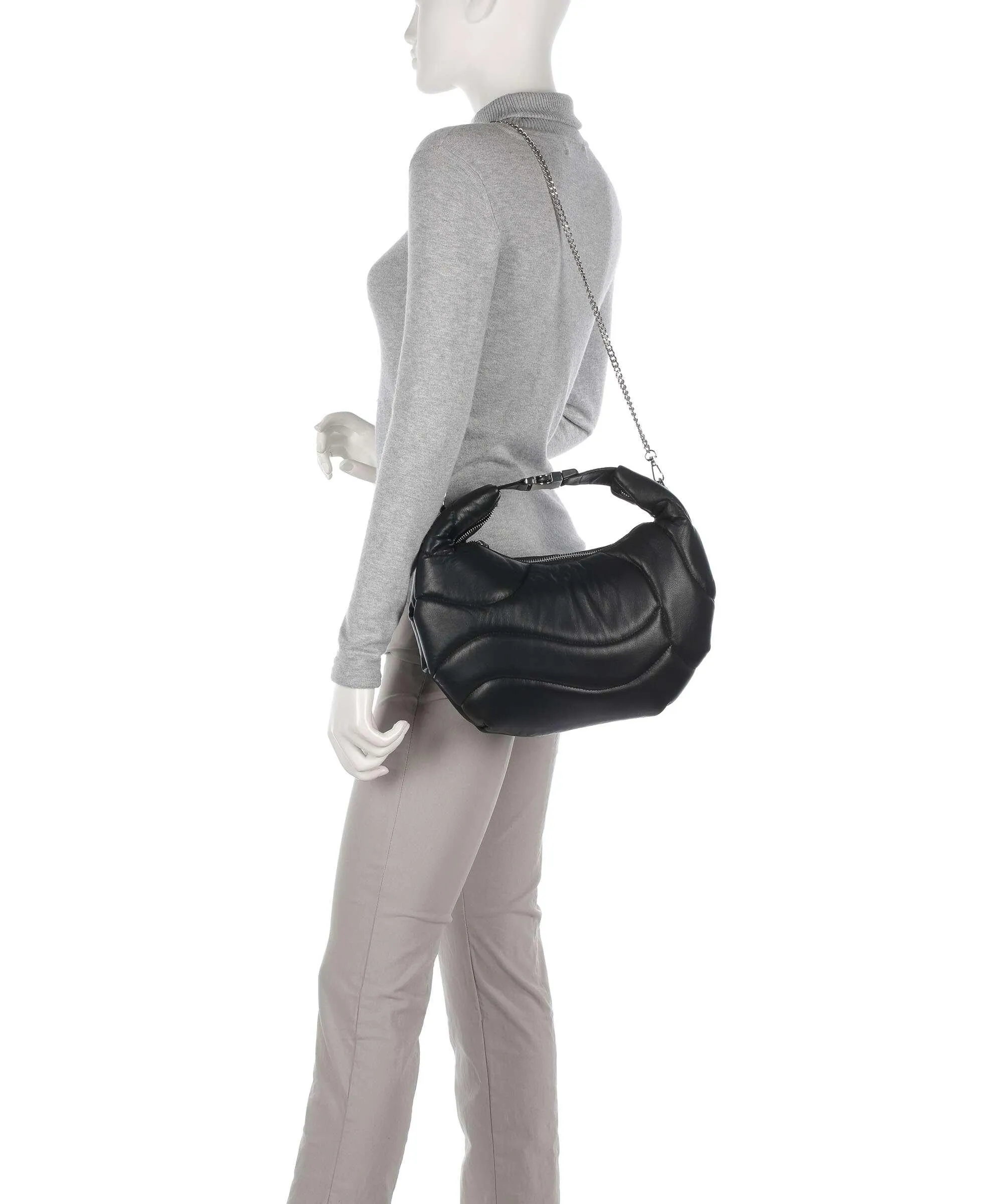  Núnoo Silky Dagmar Borsa hobo pelle a grana fine nero  