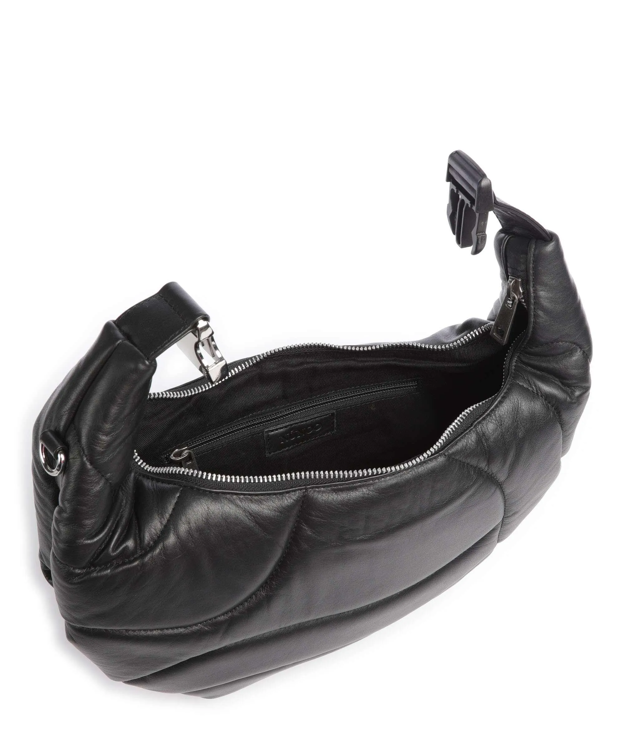  Núnoo Silky Dagmar Borsa hobo pelle a grana fine nero  